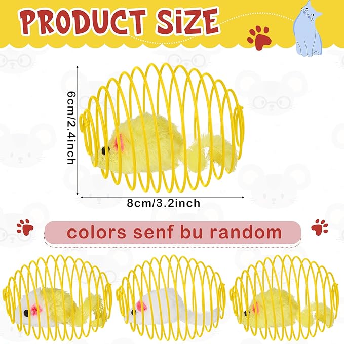 Jecery 5 Pcs Halloween Cat Spring Balls Toys Stretchable Rolling Balls Colorful Playful Coils Interactive Spring Action Toy Caged Rats for Kitten Cat Pet Supplies(Yellow Mouse,Yellow,5 Pcs)