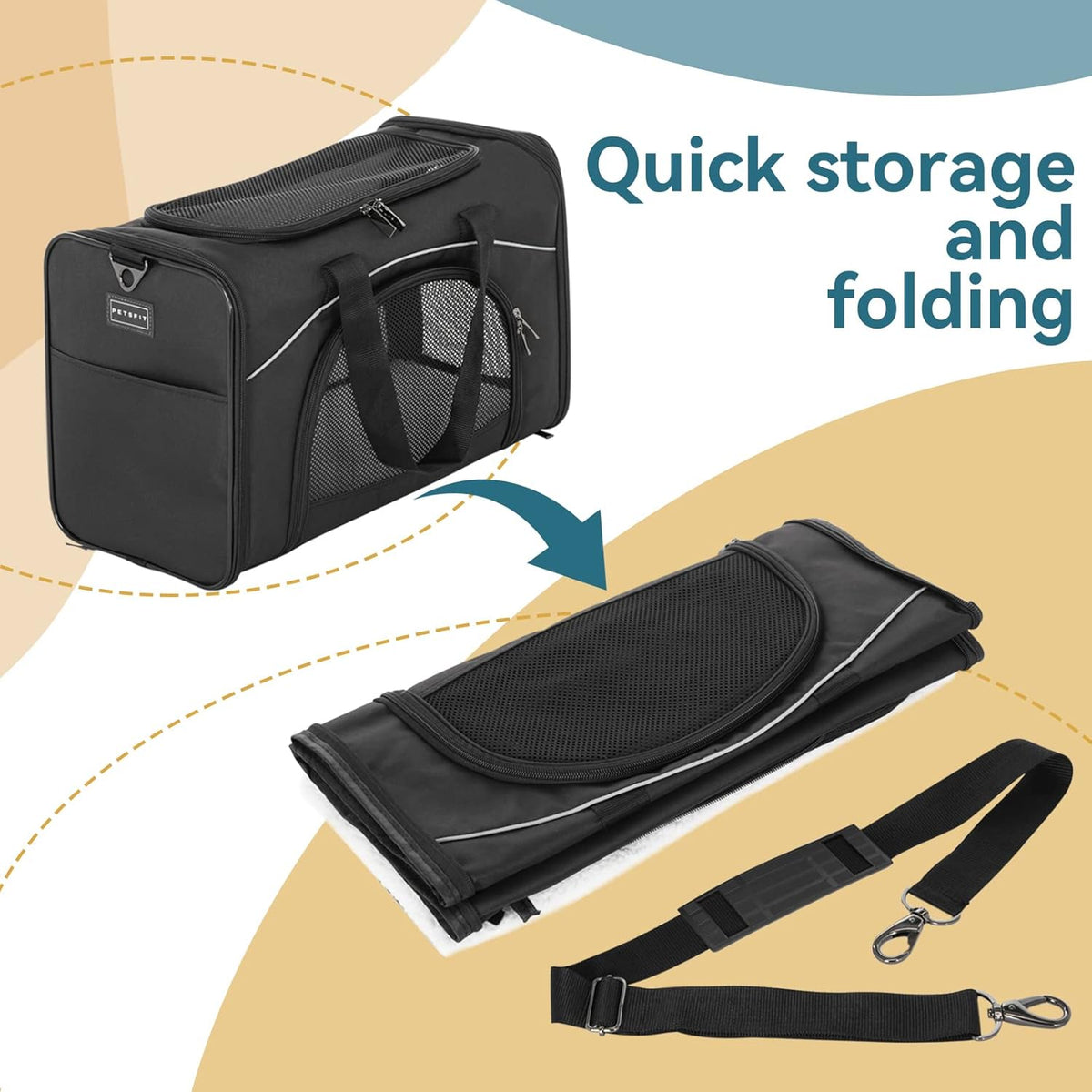 Petsfit Two-Way Placement Pet Carrier Airline Approved, Cat Carriers for Kittens, Puppies,Rabbit,Hamsters, Washable,Black