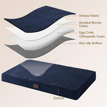 EHEYCIGA Orthopedic Dog Bed Large with Removable Washable Cover, 47IN Navy | Egg Crate Foam Support,Durable Oxford fabric,Non-Slip Bottom,Machine Washable,Soft Waterproof Plush Pet Bed Mat For Crate