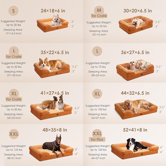 EHEYCIGA Orthopedic Dog Beds for Extra Large Dogs, Waterproof Memory Foam XXL Dog Bed with Sides, Non-Slip Bottom and Egg-Crate Foam Big Pet Couch Bed with Washable Removable Cover,Pumpkin Orange