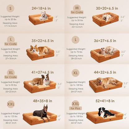 EHEYCIGA Orthopedic Dog Beds for Extra Large Dogs, Waterproof Memory Foam XXL Dog Bed with Sides, Non-Slip Bottom and Egg-Crate Foam Big Pet Couch Bed with Washable Removable Cover,Pumpkin Orange