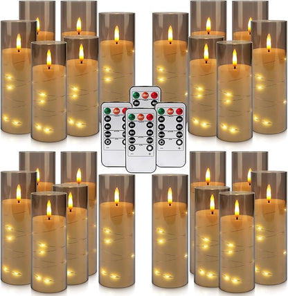 24pcs Flameless Grey Pillar Candle