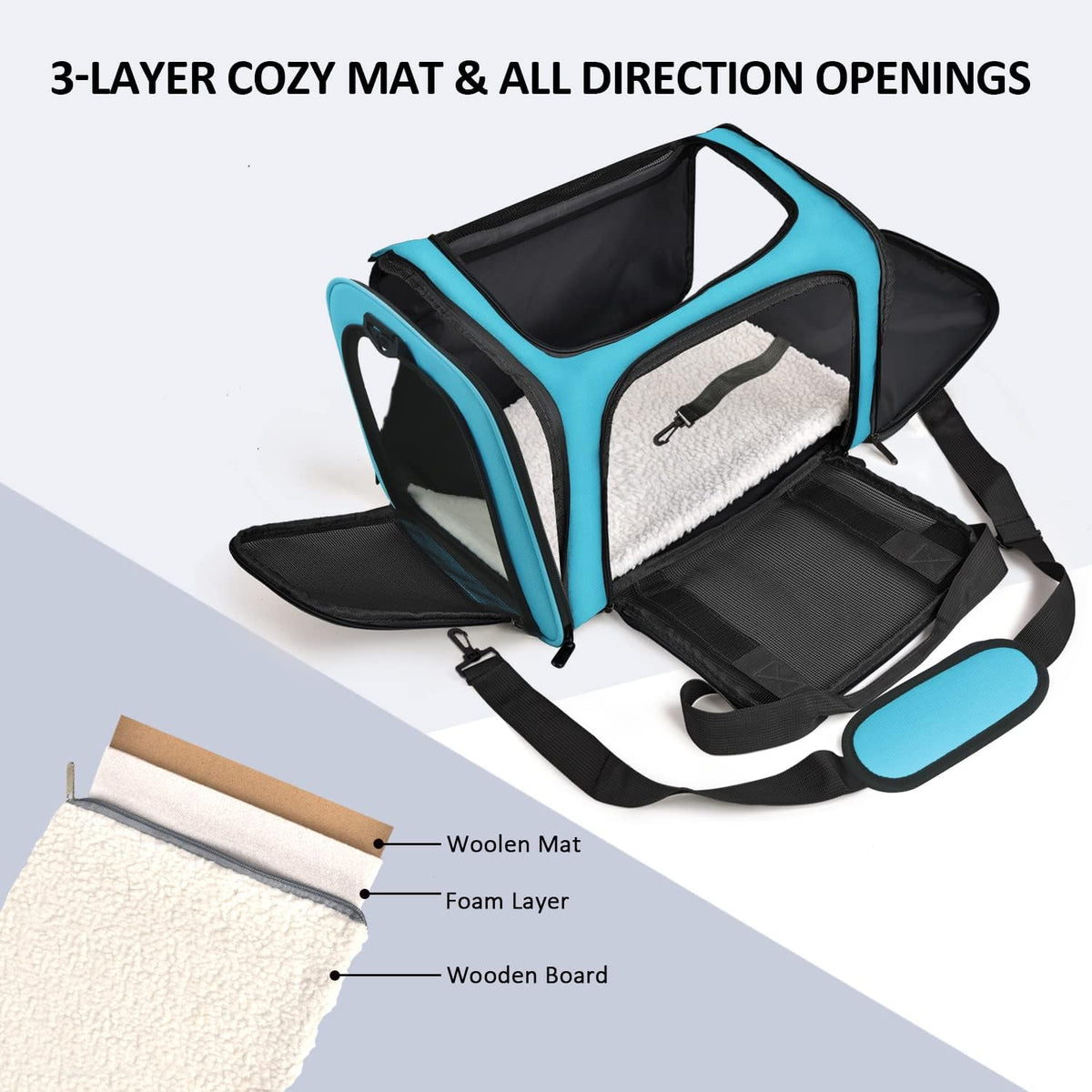 Pet Carrier for Small Medium Cats Puppies up to 15 Lbs, Airline Approved Small Dog Travel Puppy Carrier Soft Sided, Collapsible - Blue