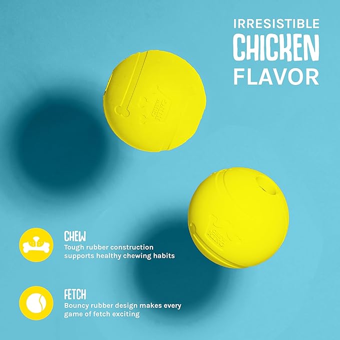 Chew King Flavored Rubber Ball Collection, 4 Inch Chicken Flavor Rubber Fetch Balls 2-Pk