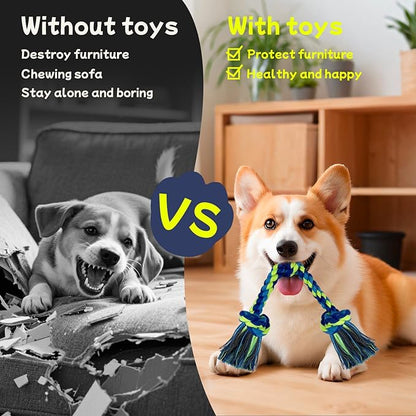 Rocfish [3 Pack Dog Rope Toys, Dog Chew Toy for Medium and Small Dogs, Nearly Indestructible Tug of War Toys, 100% Cotton, Teeth Cleaning Chew Rope, Puppy Toys for Boredom