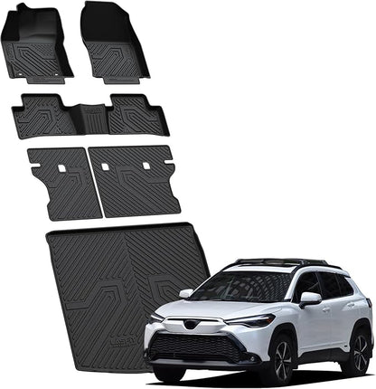 LASFIT Floor & Backseat & Cargo Mats for Toyota Corolla Cross Hybrid 2022-2026, TPE All Weather Protection Custom Fit 1st & 2nd Row Floor Liners Trunk Mats for Corolla Cross Accessories, Black