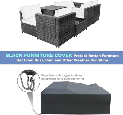 HAPPYGRILL 8 Pieces Patio Furniture Set Outdoor PE Rattan Conversation Set with Storage Box, Sectional Wicker Sofa Set with Coffee Table and Cushions for Garden Backyard