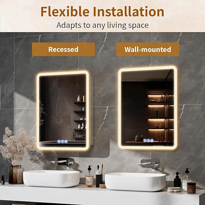 BEAUTYPEAK 24 x 32 LED Bathroom Medicine Cabinet Mirror, Adjustable Shelves