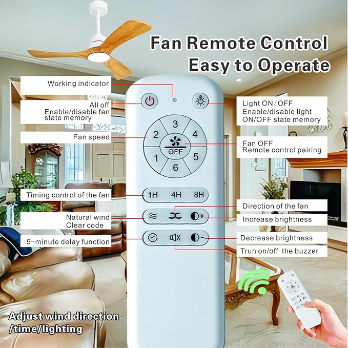 36 Inch Ceiling Fan with Light and Remote Control, 6 Speeds Reversible DC Motor