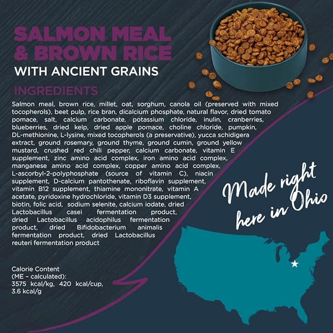 Blackwood Sensitive Skin & Stomach Dry Dog Food, Salmon Meal & Brown Rice with Ancient Grains, 4.5 Pound Bag with Prebiotics & Probiotics to Promote Gut Health
