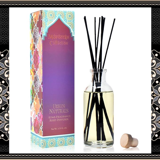 Urban Naturals Moroccan Amber Essential Oil Reed Diffuser Gift Set | Golden