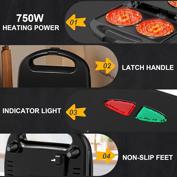 OSTBA Mini Waffle Maker 750W, Double 4-Inch Belgian Waffles Iron, Nonstick