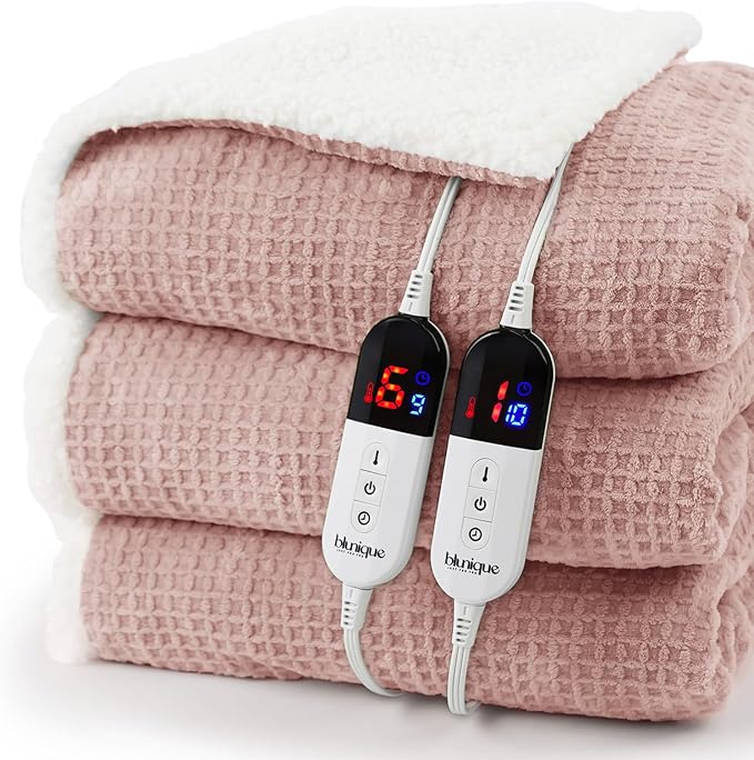 Heated Blanket Electric Blanket Queen Waffle, 84x90 Inches Dual Controllers