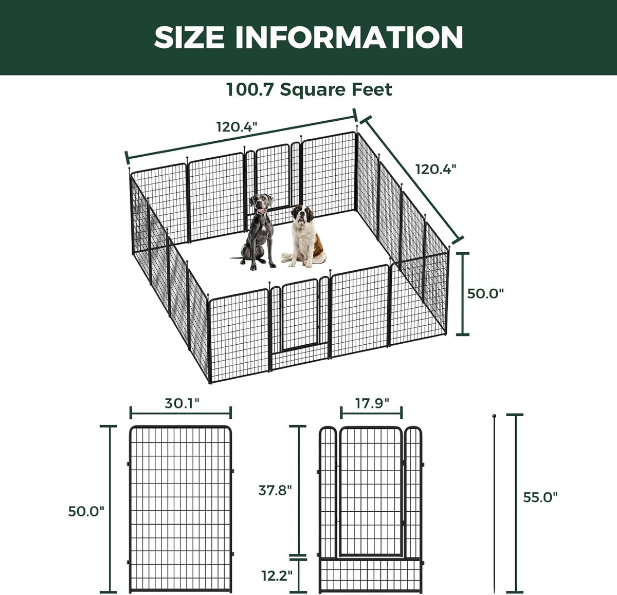 FXW Rollick Unleashed Dog Playpen for Indoor, Yard, RV Camping, 50 inch 16 Panels for Large Dogs, Black│Patented