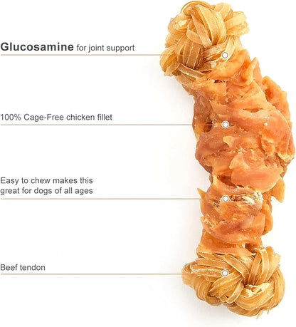 Jungle Calling Beef Tendons for Dogs, Chicken Wrapped Tendons Dog Chews Long Lasting Hip and Joint Supplement for Dogs with Glucosamine (Knotted Bone)