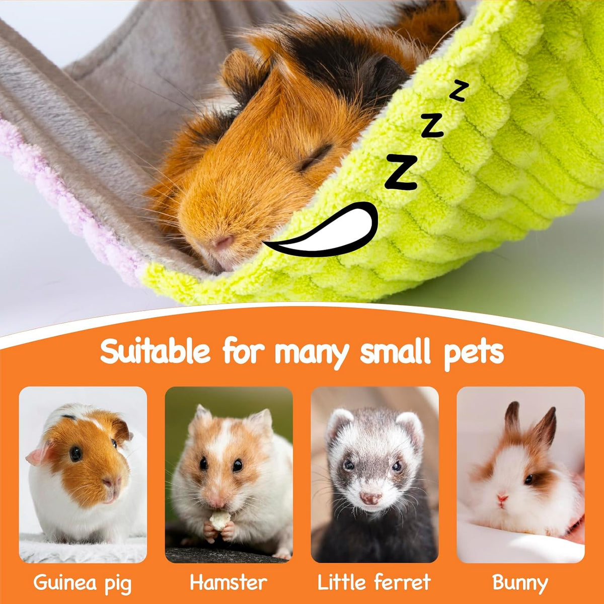 3 in 1 Enlarged Guinea Pig Hammock with House & Platform,Wooden Guinea Pig Hideout with Hammock & Stairs Small Animal Toys for Hiding Sleeping Activities