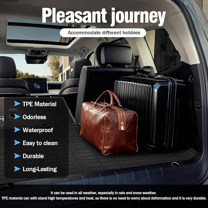 Yakitoko 3D TPE Car Trunk Cargo Liner Mat for Volkswagen Atlas 2018-2026 6/7 Seat with Backrest Mat Custom Fit All-Weather Waterproof Floor Protection, Heavy Duty & Odorless