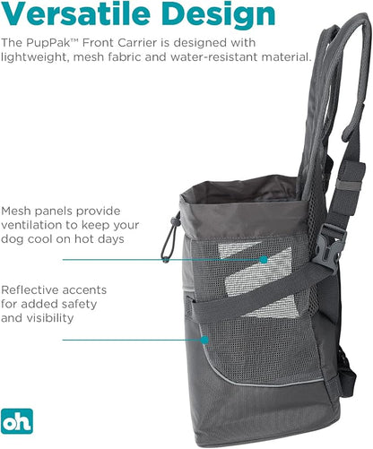 Outward Hound PupPak Dog Front Carrier, Grey, Medium, 12.5" x 9" x 14" | Hands-Free Pet Backpack, Water-Resistant, Breathable Mesh, Safety Clip, Hiking & Camping, Small Dogs up to 20 lbs