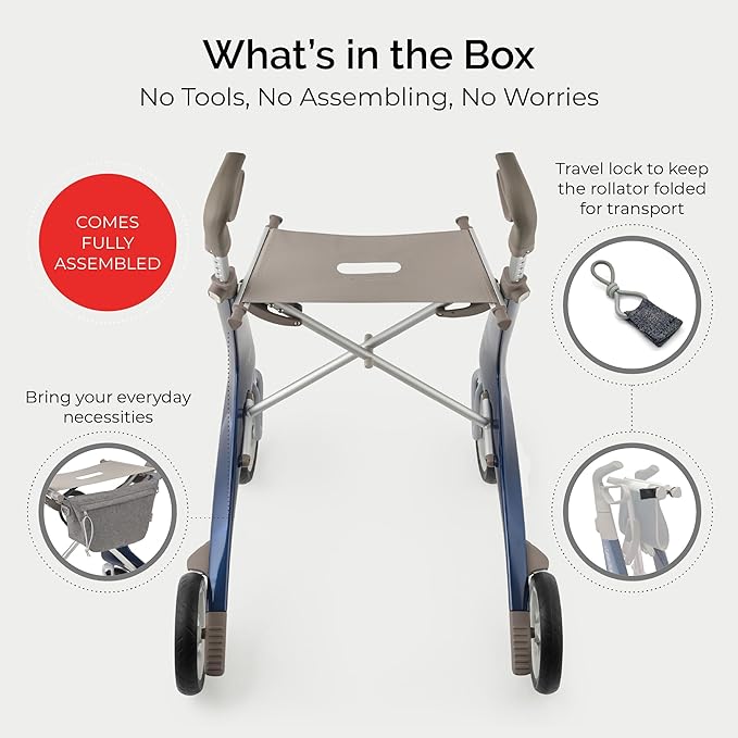byACRE Carbon Ultralight Rollator Walker - 10.6 lbs Adult Walkers with 4 Wheels and Seat - Lightweight Seated Walkers with Wheels - Foldable Rolling Walker with Seat - Walker for Adults