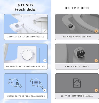 TUSHY Fresh Cool Water Bidet: Ultra Slim Toilet Seat Attachment Easy DIY