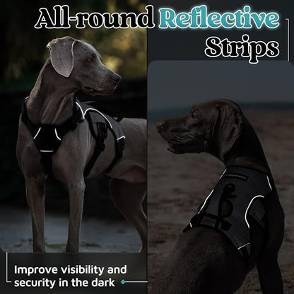 rabbitgoo Escape Proof Dog Harness for X-Large, No Pull with Lift Handle | No Escape, Full Soft Padded, Reflective Adjustable Vest, Leash Clip for Walking Hiking Training, Grey, X-Large