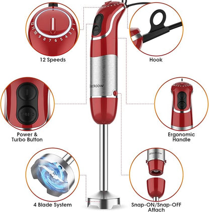 Blackcow Multi-Use 5 in 1 Immersion Blender 3.0, 800W 12 Speed Hand Blenders