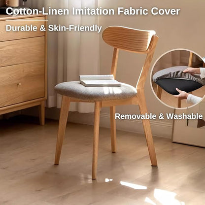 Hymus 100% Solid Oak Wood Dining Room Chairs - Practical Kitchen Chairs for Dining Room, Kitchen, Living Room (2, Natural with Grey Cushion)