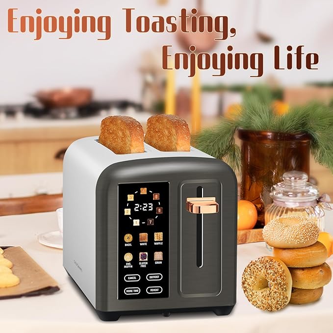 SEEDEEM Toaster 2 Slice with Touch Screen, Faster Heating Speed, 7 Shade Setting