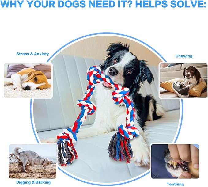 Bmag Dog Rope Toys for Aggressive Chewers, Interactive Heavy Duty Dog Toys for Medium Large Dogs, Tough Twisted Rope Toy with 5 Knots (Red)