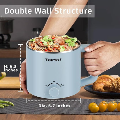 Topwit Hot Pot Electric with Steamer, 1.6L Ramen Cooker, Electric Pot