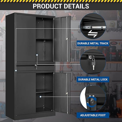 71" Metal Cabinet-Black Heavy Duty Storage File Cabinet Steel Tool Cabinets