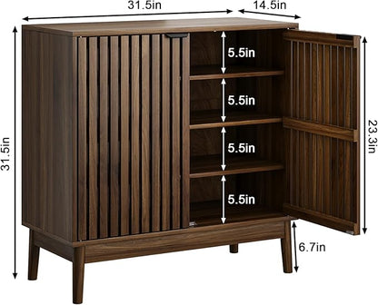 Shoe Cabinet with Slatted Doors, 4-Tier Freestanding Shoe Cabinet Storage