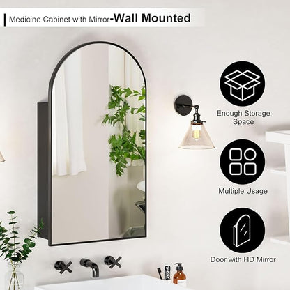 20x36 Black Arched Medicine Cabinet