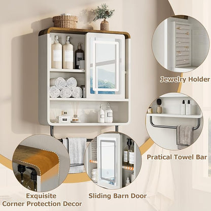 QUW Bathroom Wall Cabinet with Sliding Mirror Door, Modern Medicine Cabinet