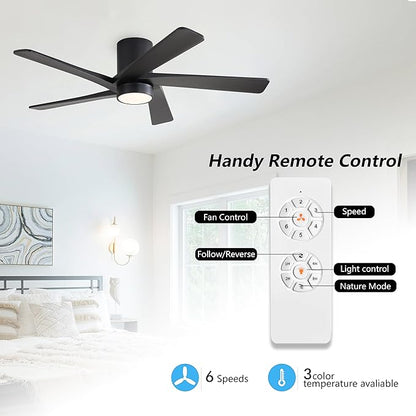 WINGBO 54 Inch Flush Mount DC Ceiling Fan
