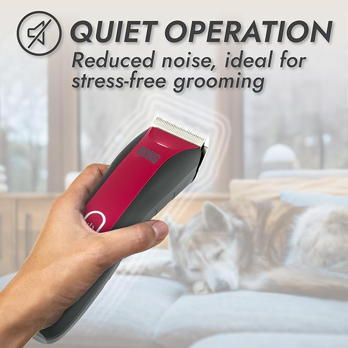 KONG 3-Speed Cordless-Corded Dog Clipper Kit – Stainless Steel Blade, Waterproof, LED Spotlight, Use-While-Charging, 6 Guide Combs, Ergonomic Handle – Red/Gray, All Coat Types