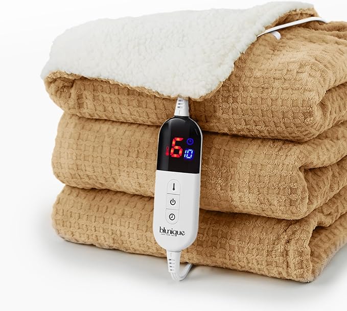 Heated Blanket Electric Blanket Full Waffle, 72x84 Inches Sherpa Fleece Fast