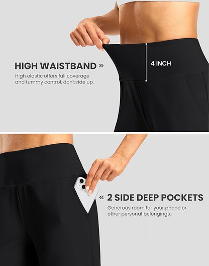 Women's Athletic Shorts with Zipper Pocket 7" High Waisted Stretchy Bermuda Shorts for Women Workout Running Casual