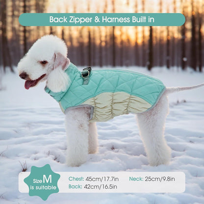 FUAMEY Dog Coat for Large Dogs,Waterproof Dog Winter Jacket with Harness Built in Puppy Cold Weather Coats Reflective Pet Vest with Zipper Warm Fleece Dogs Snowsuit Windproof Mint Green L