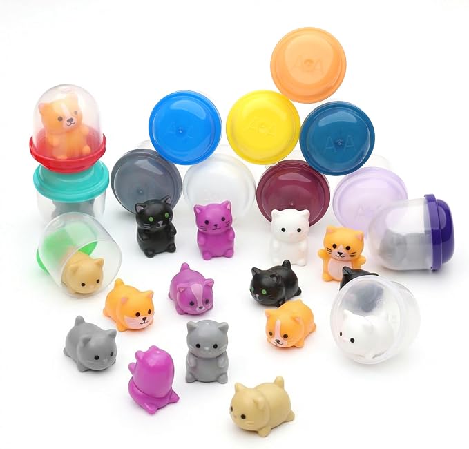 Farm Animal Figurine Toys in Capsule - 50 Pcs -1.1 Inch Plastic Capsules with Assorted Pets & Animals Mini Figurines for Kids - Easter Basket Stuffers - Toy Vending Machine Refill