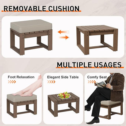 INTER HUT Rustic Hideaway Natural Cedar Wood Outdoor Furniture Set, Wicker Patio Conversation Set for Porch Garden Backyard, Couch and 2 Ottomans, 3 Piece, Brownish/Beige