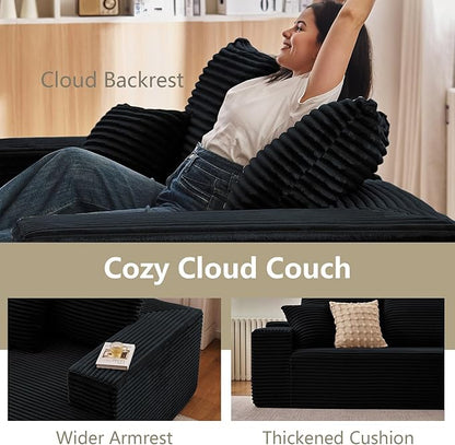 167.7" Sectional Cloud Couch for Living Room, Stupendous U Shaped Sofas, Modular Floor Deep-Seat Sofa, Big Comfy Corduroy Couches Set with Fluffy Memory Foam, No Assembly Required, Black