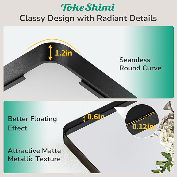 TokeShimi 42x36 Black Bathroom Mirror
