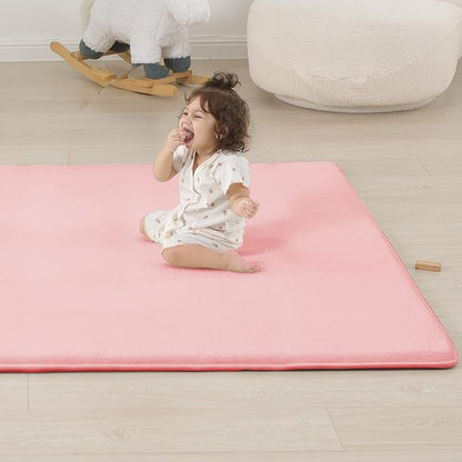 PAPAMAT 1.3" Thick Baby Floor Play Mat 59x79, Basic Padded Foam Mat for Tummy Time Crawling, Non Slip Cushioned for Babies Toddlers Infants Kids (Pink)