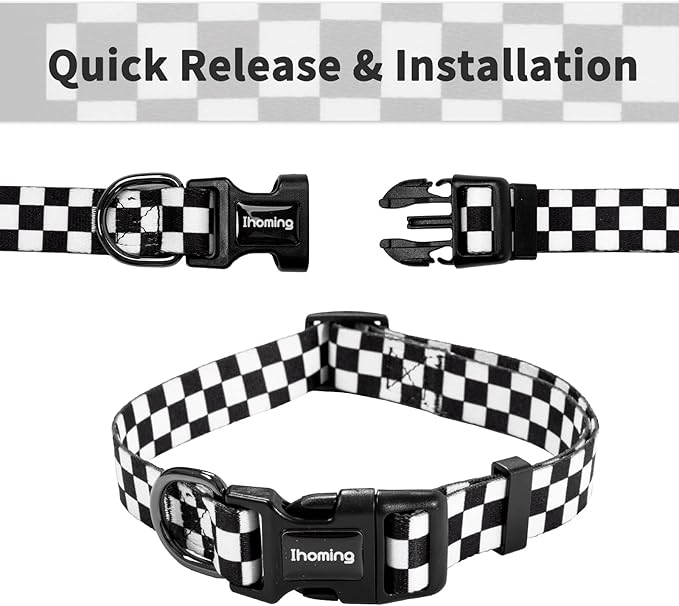 Ihoming Dog Collar and Leash Set for Daily Outdoor Walking Running Training, Chess Board Design for Small Boys Girls Dogs Cats Pets, S-Up to 20LBS