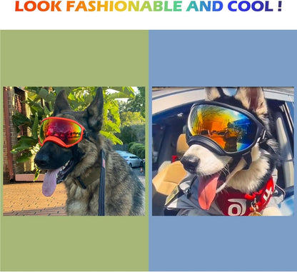 Winproof Large Dog Sunglasses with Adjustable Strap, UV Protection, Soft Goggles for Medium-Large Dogs