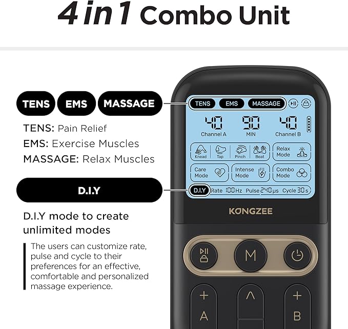4 in 1 - D.I.Y & Tens Unit & EMS & Massage Muscle Stimulator, Dual Channel TENS