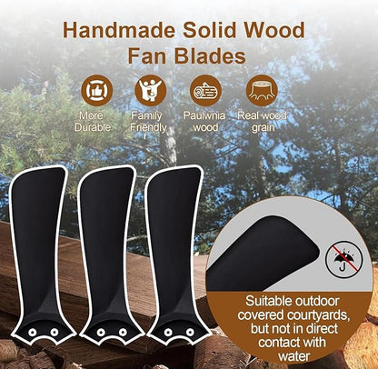 Gaizw Black Ceiing Fans with lights and Remote Control, 52 Inch Modern Wooden