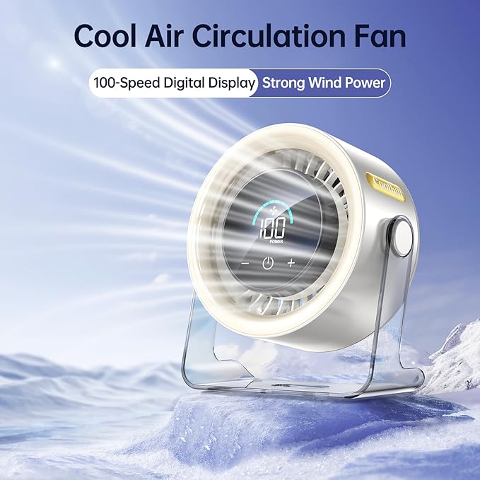 Coolhill USB Desk Fan for Bedroom: 100 Speeds Digital Display Quiet Table Fan