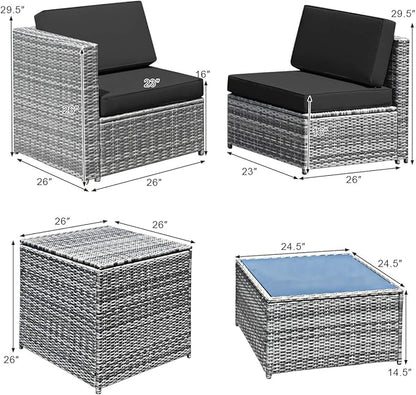 HAPPYGRILL 8-Pieces Patio Furniture Set Outdoor Rattan Conversation Set with Storage Box Sectional Wicker Sofa Set with Coffee Table and Cushions for Garden Backyard